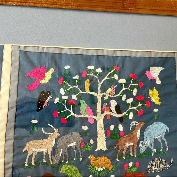Framed Embroidered Animal Tree Art in Blue Mat 18/22 Inch - Picture 10 of 11
